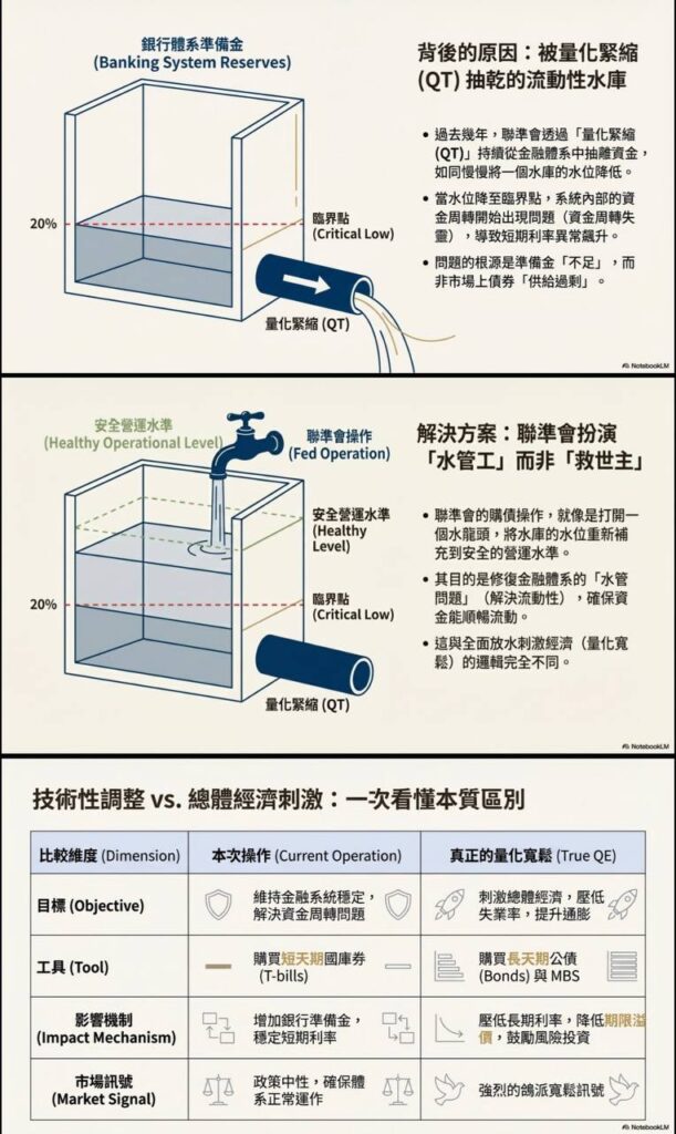 量化緊縮與流動性水庫示意圖